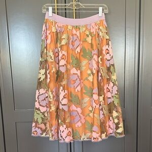 Anthropologie A-Line Skirt with Floral Overlay - Orange and Pink
